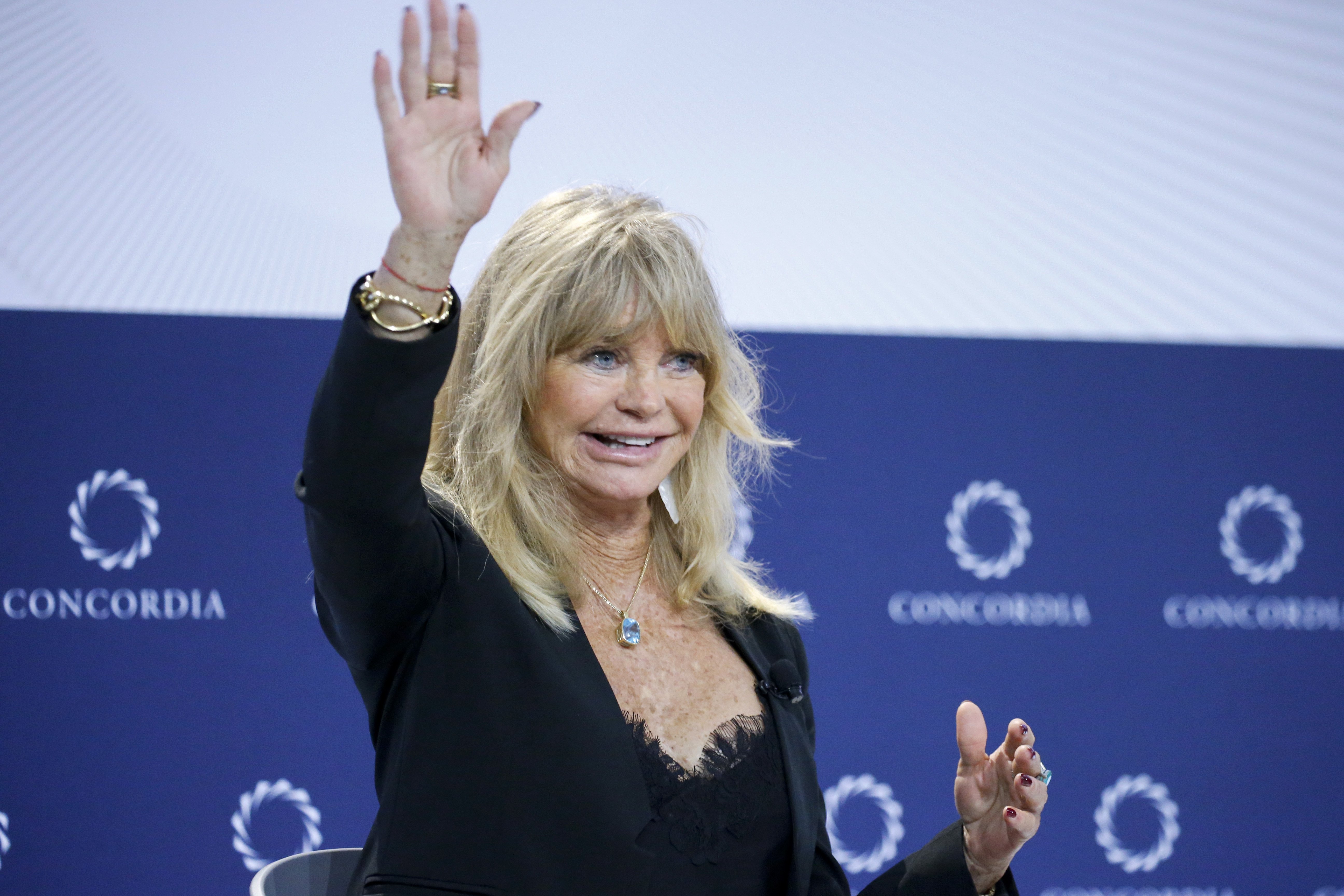 Goldie Hawn, actress and Founder of MindUP and The Goldie Hawn Foundation, speaks on stage during The 2022 Concordia Annual Summit - Day 2 at Sheraton New York on September 20, 2022, in New York City. | Source: Getty Images