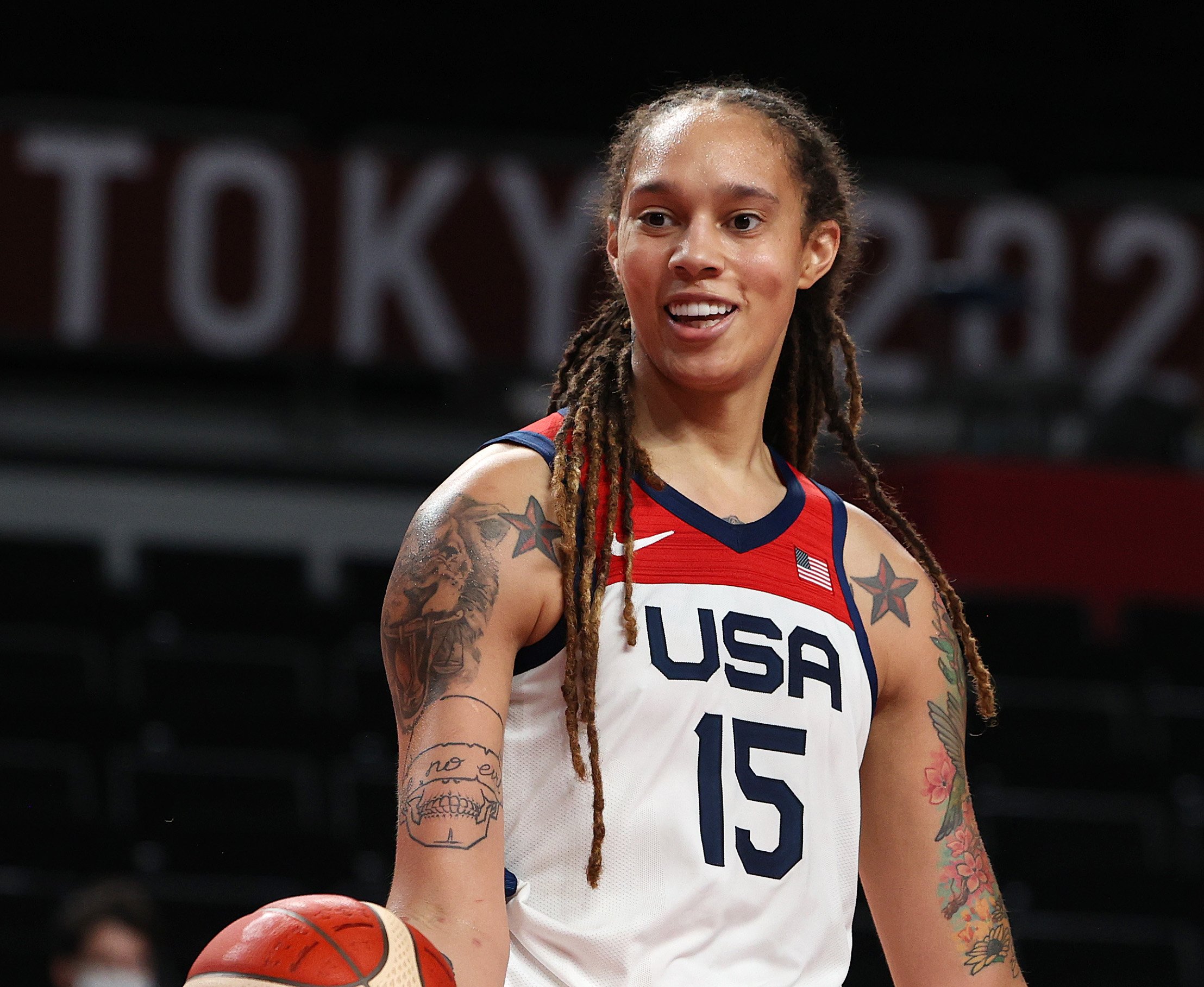 Brittney Griner on court while playing at the 2020 Tokyo Olympic games on August 6, 2021, in Japan | Source: Getty Images
