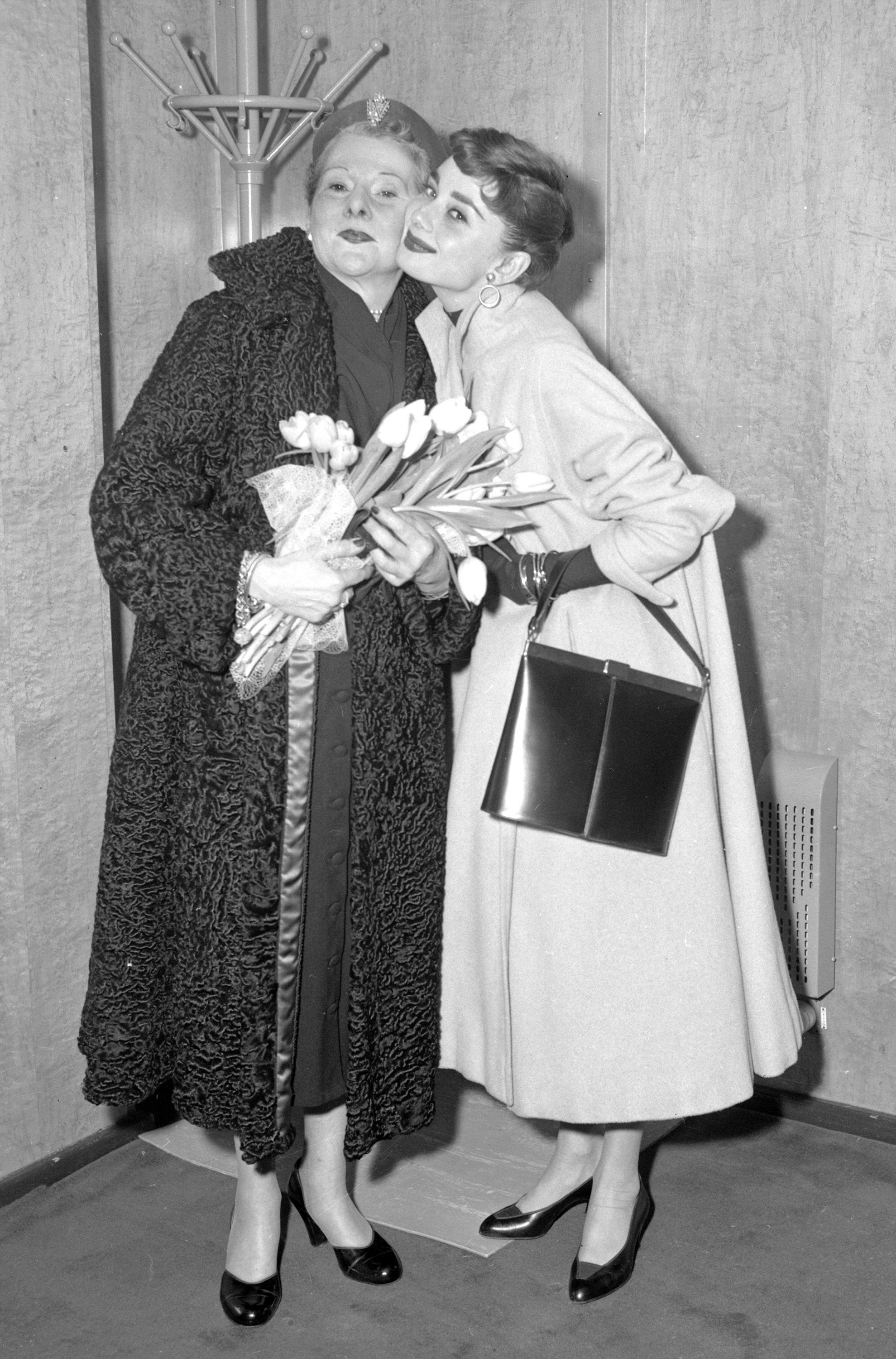 Actress Audrey Hepburn shares spotlight with her mother, Mrs. Ella Hepburn, just in from London on the New Amsterdam in 1951. | Source: Getty Images