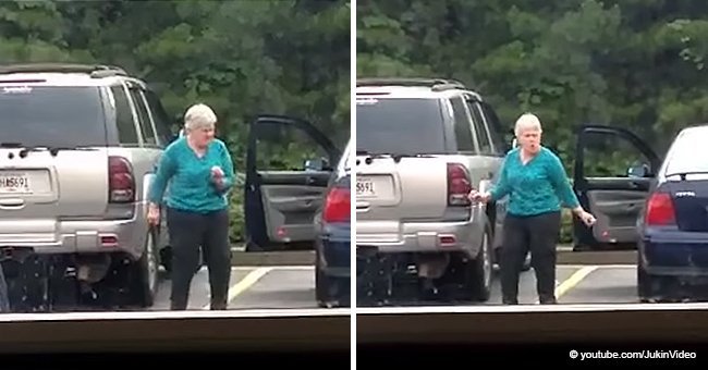 Grandma randomly shows off her sassy dance moves in a parking lot