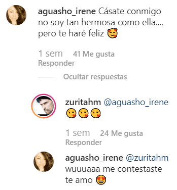 Captura de pantalla de la propuesta de una fanática a la publicación de Zurita. | Foto: Instagram/zuritahm Captura de pantalla de la propuesta de una fanática a la publicación de Zurita. | Foto: Instagram/zuritahm