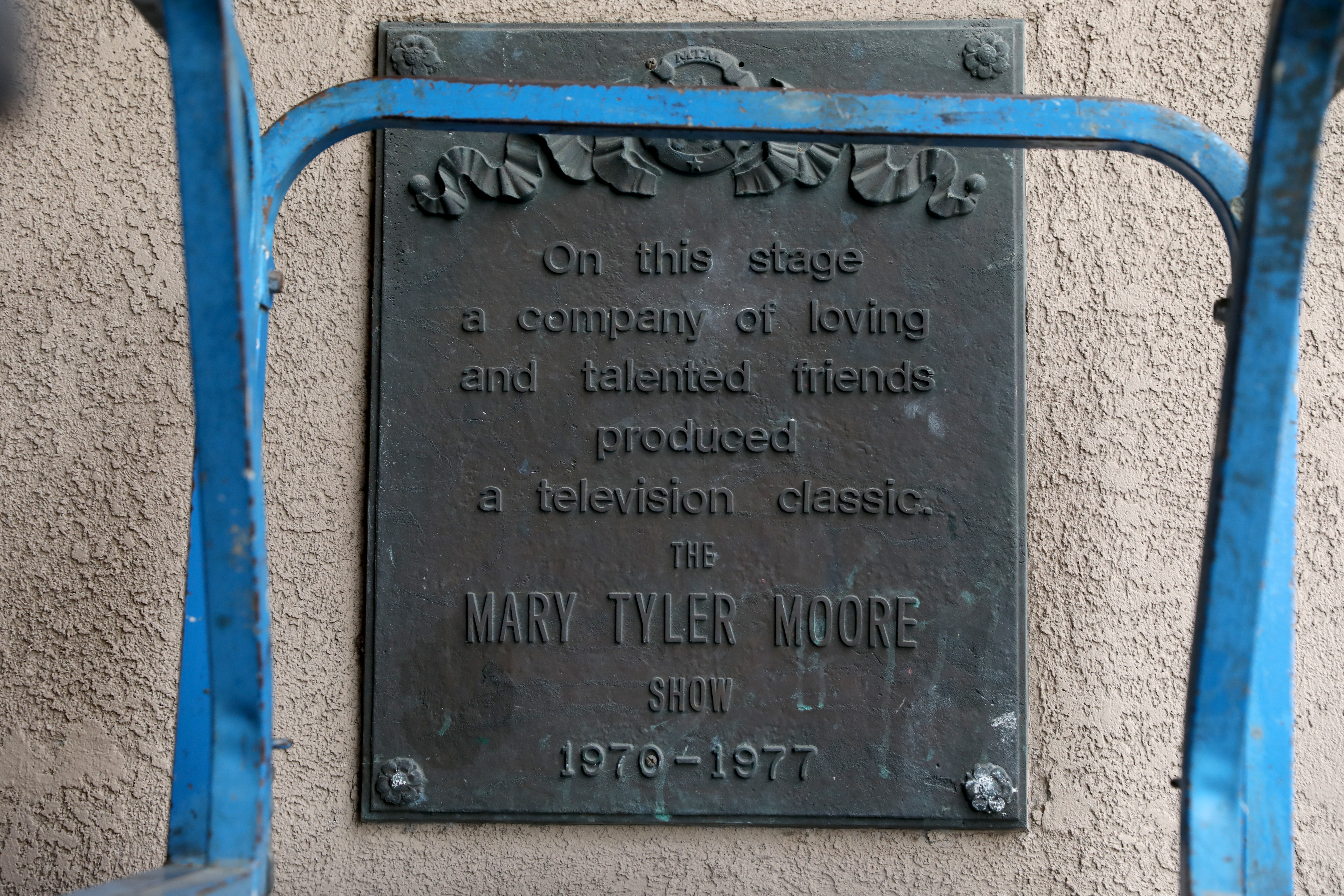 A plaque on the outside of Stage 2 where the "The Mary Tyler Moore Show" was produced on the lot of the Radford Studio Center on February. 14, 2023 in Studio City, California | Source: Getty Images