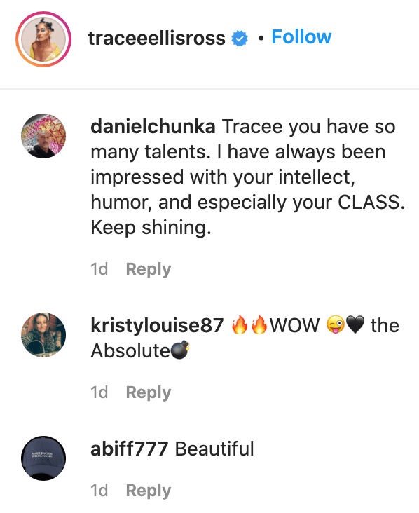 Fans' comments on Tracee Ellis Ross' photo. | Source: Instagram/traceeellisross