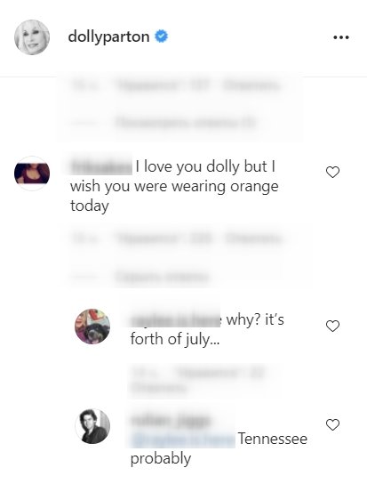 A screenshot of fans' comment on Dolly Parton's Instagram post | Photo: instagram.com/dollyparton
