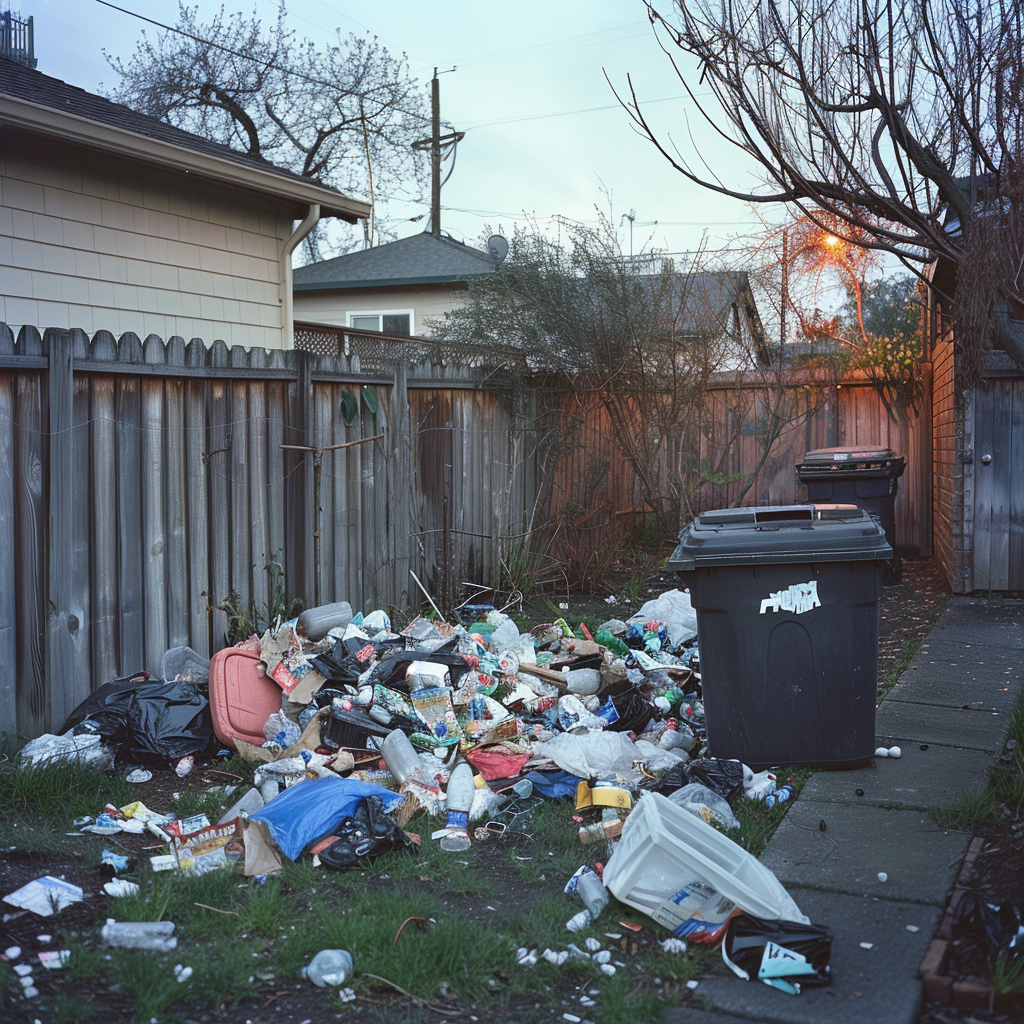 Garbage dumped on the backyard of a house | Source: Midjourney