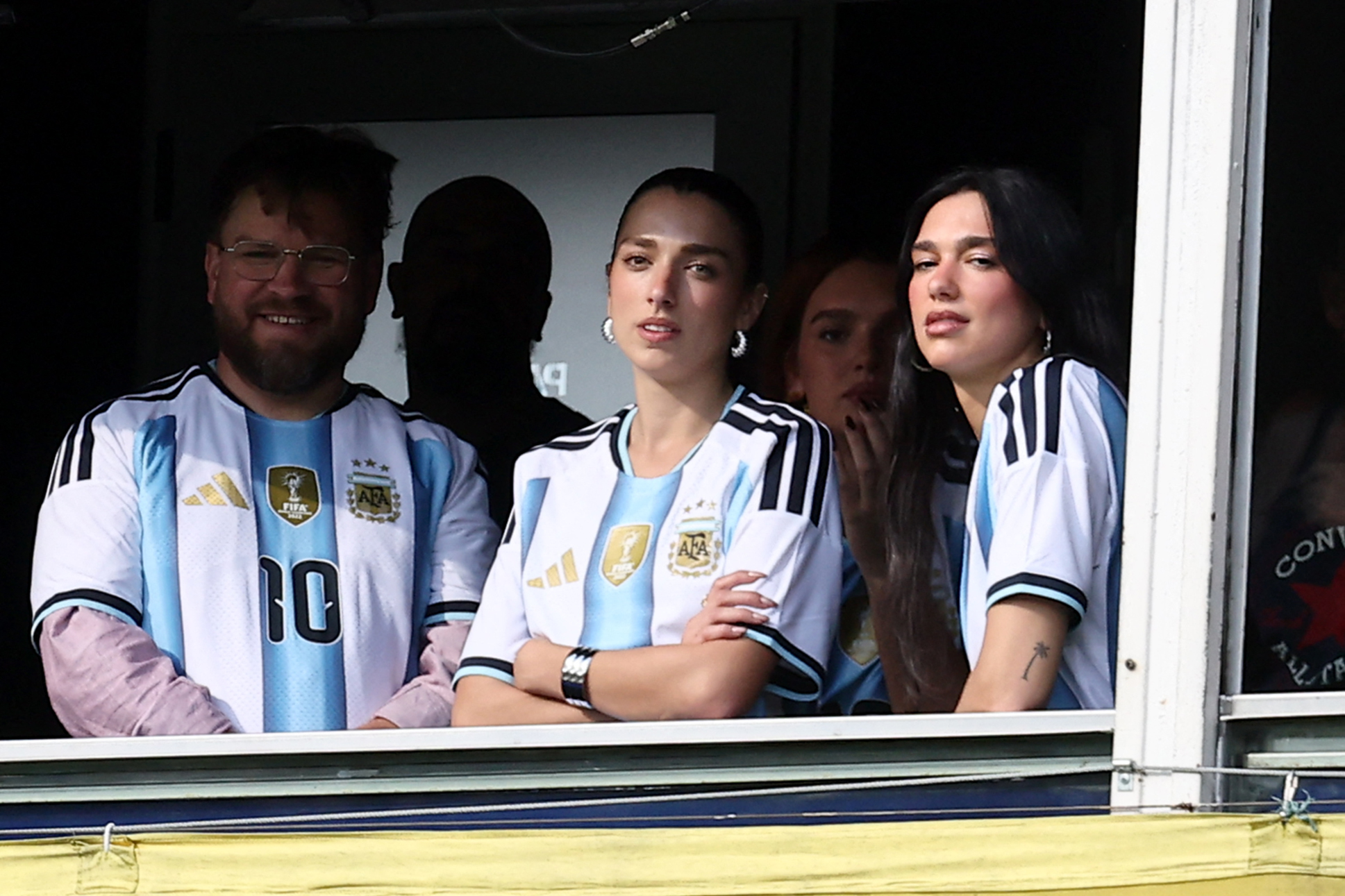 Dua Lipa and her sister, Rina Lipa, attend a Boca Juniors vs. River Plate match in Buenos Aires on November 9, 2025 | Source: Getty Images