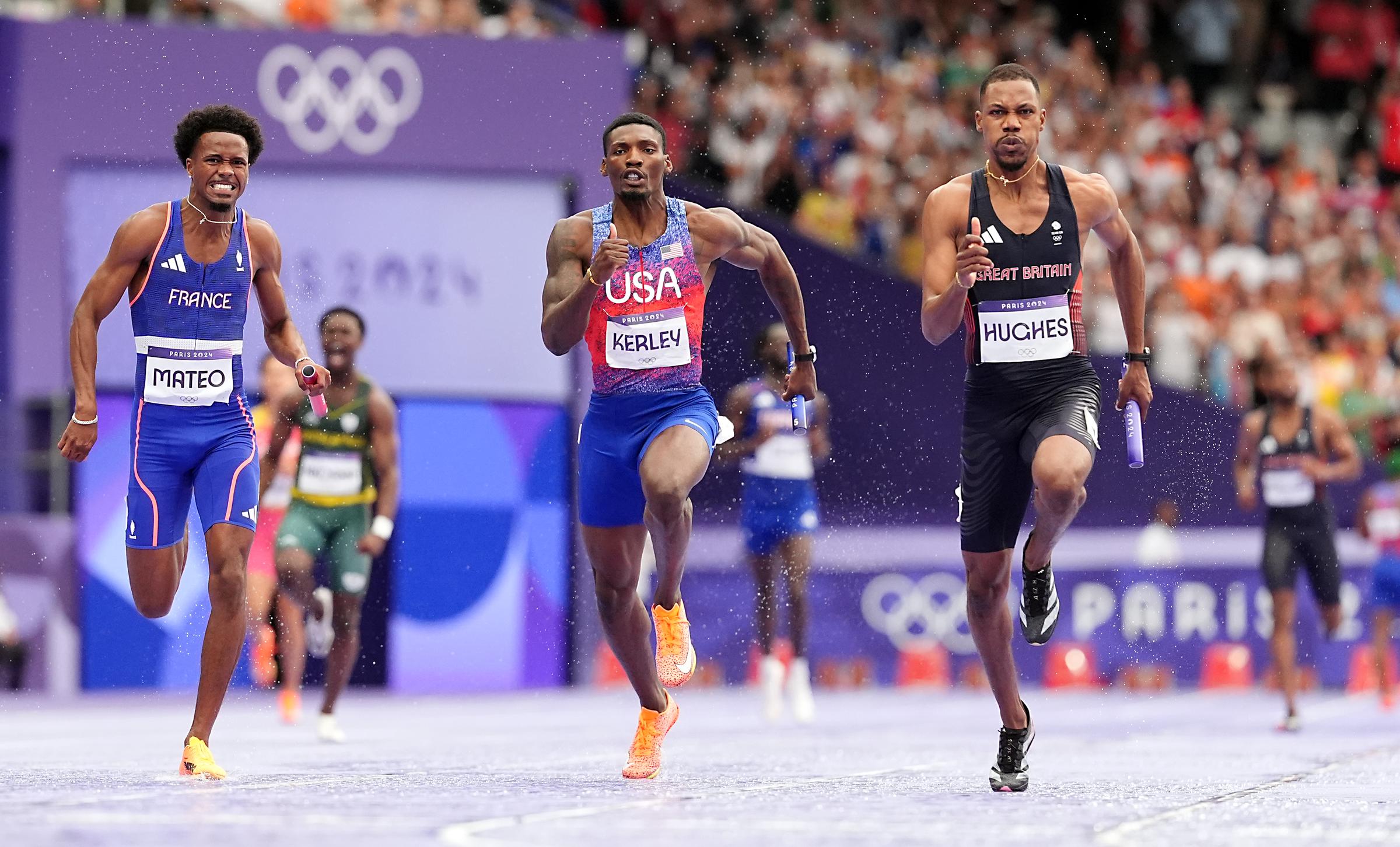 Fred Kerley competing in the Men's 4x100-meter Relay Final. | Source: Getty Images