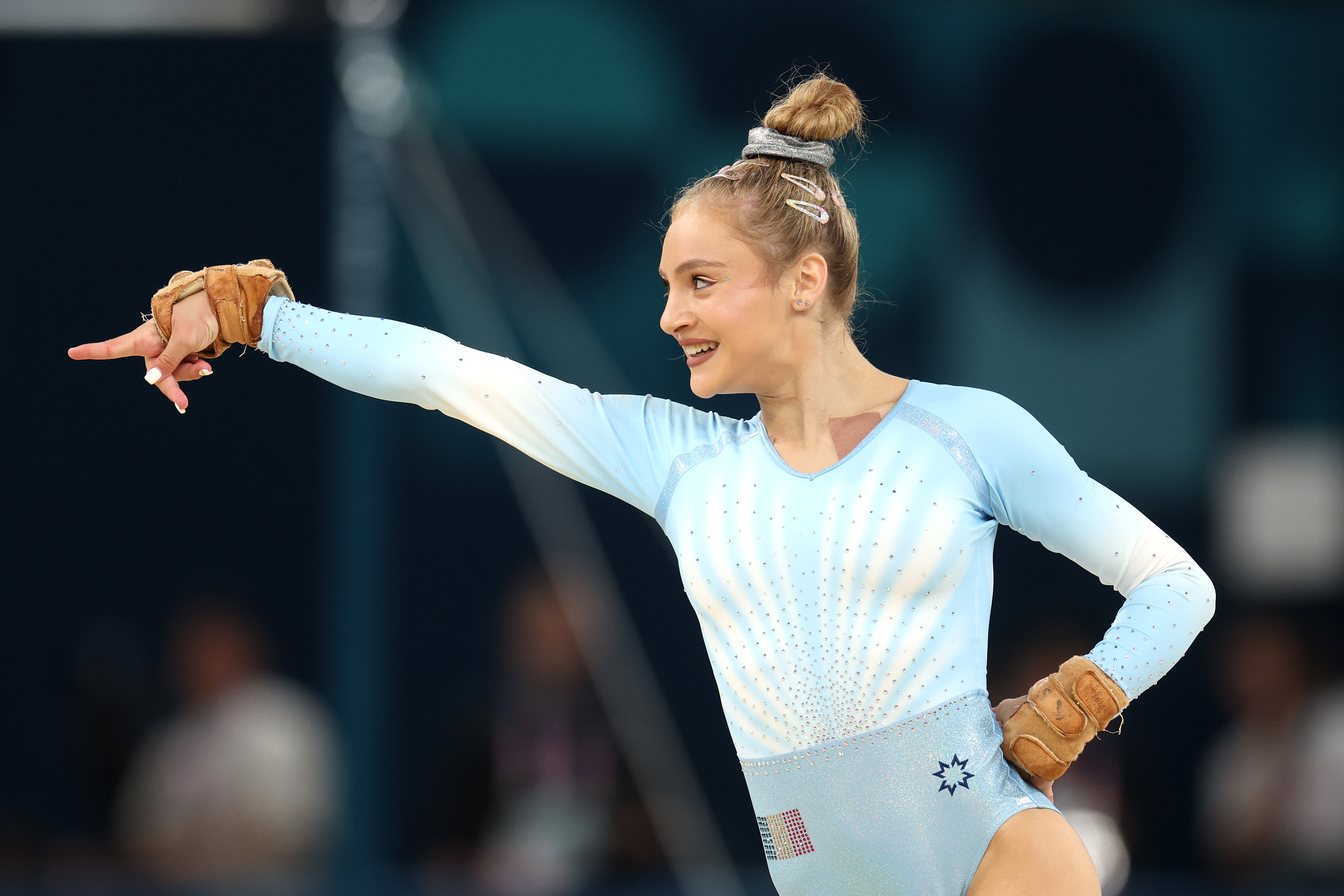 Sabrina Maneca-Voinea of Team Romania competing in the Artistic Gymnastics Women's Floor Exercise Final on day ten of the Olympic Games Paris 2024 on August 5, in France. | Source: Getty Images