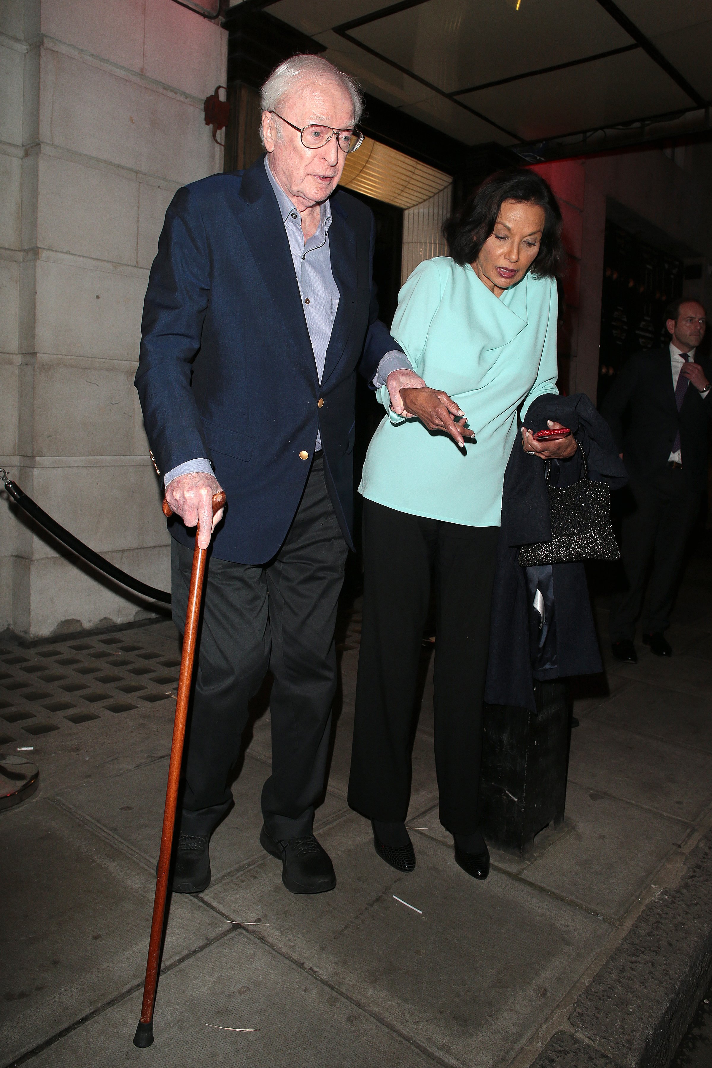 Michael Caine and Shakira Caine are seen on a night out at Langan's Brasserie in Mayfair on December 15, 2021 in London, England | Source: Getty Images 