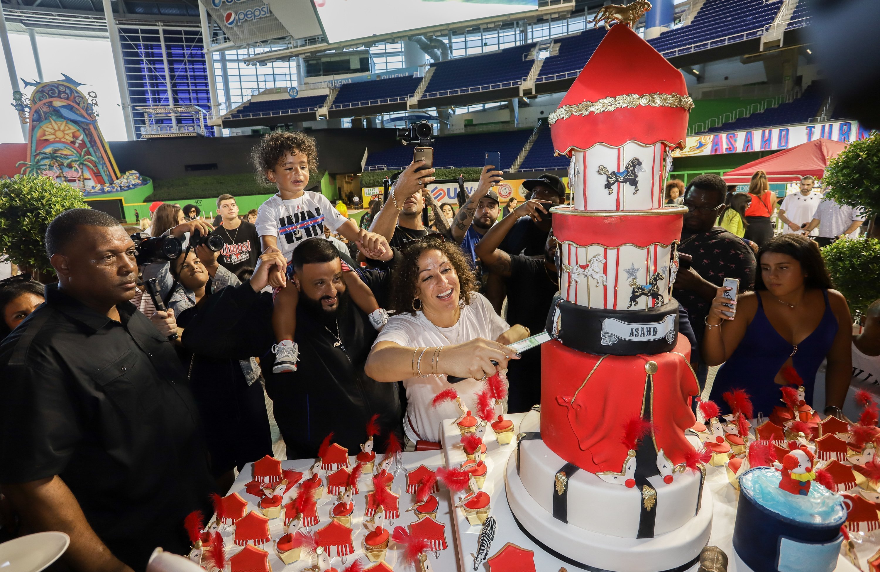 DJ Khaled went all out for his son Asahd 2nd birthday party transforming a baseball stadium into a carnival. | Photo: Getty Images