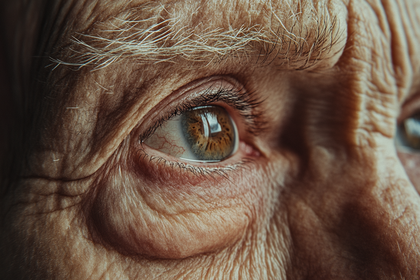 Close-up of a sad older mans teary eyes | Source: Midjourney