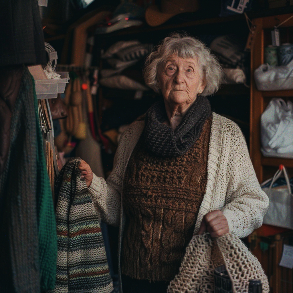 A woman holding knitted items in a store | Source: Amomama