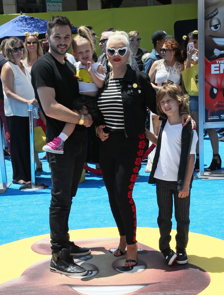 Matthew Rutler, daughter Summer Rain Rutler, fiancée Christina Aguilera and her son Max Liron Bratman at the premiere of"The Emoji Movie" in 2017 in Westwood, California | Source: Getty Images