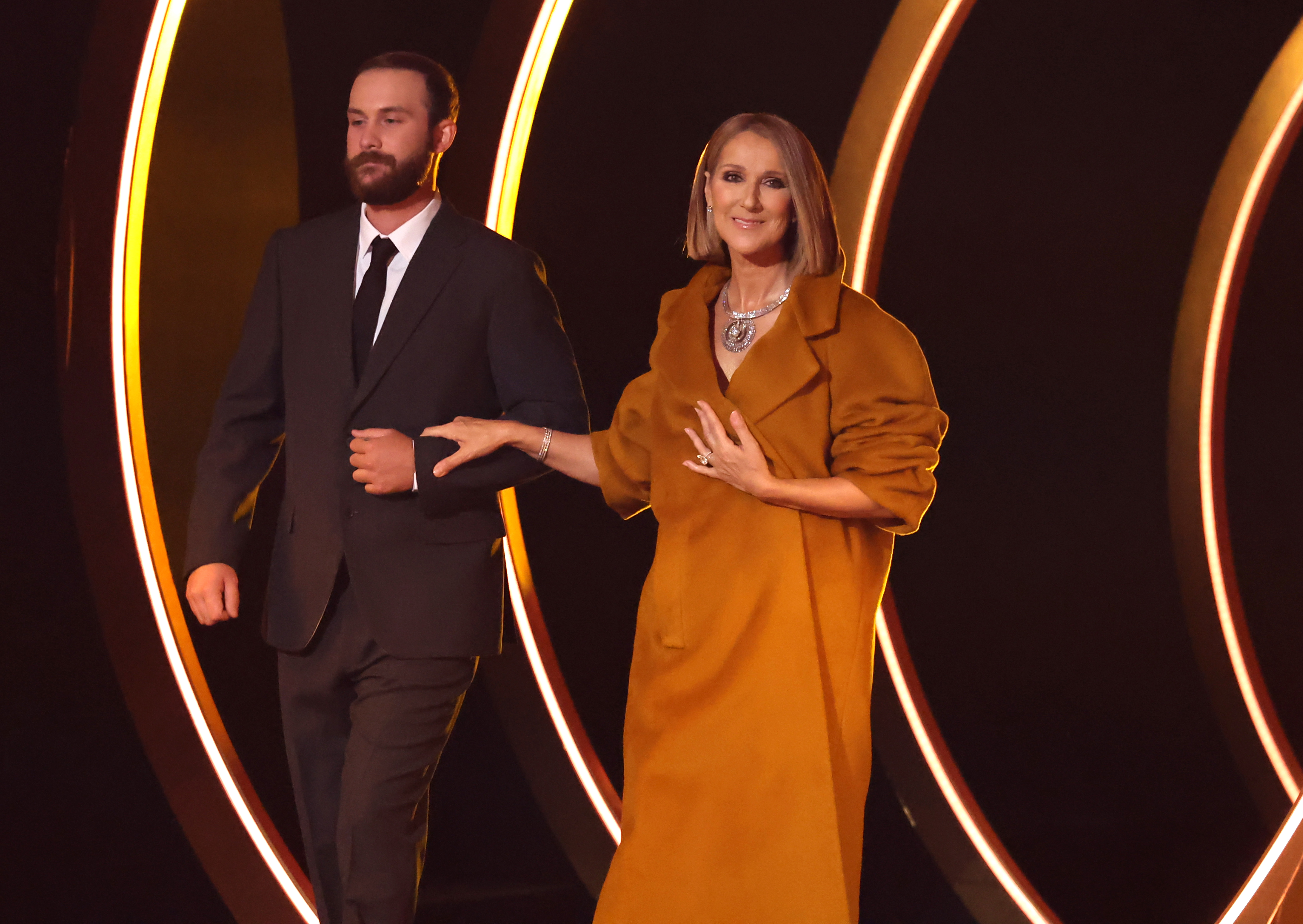Rene-Charles Angelil and Celine Dion appear onstage during the 66th GRAMMY Awards at Crypto.com Arena in Los Angeles, California, on February 4, 2024. | Source: Getty Images