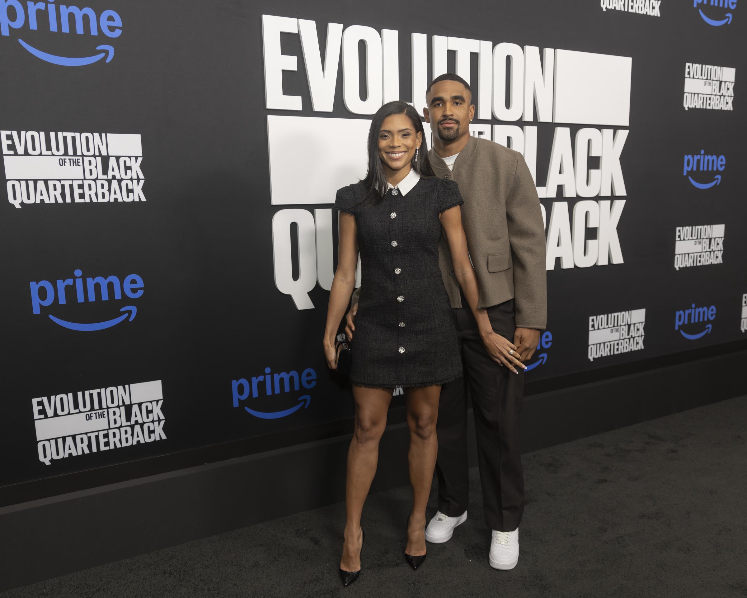 Bryonna Burrows and Jalen Hurts at "The Evolution Of The Black Quarterback" premiere on September 24, 2024, in New York. | Source: Getty Images