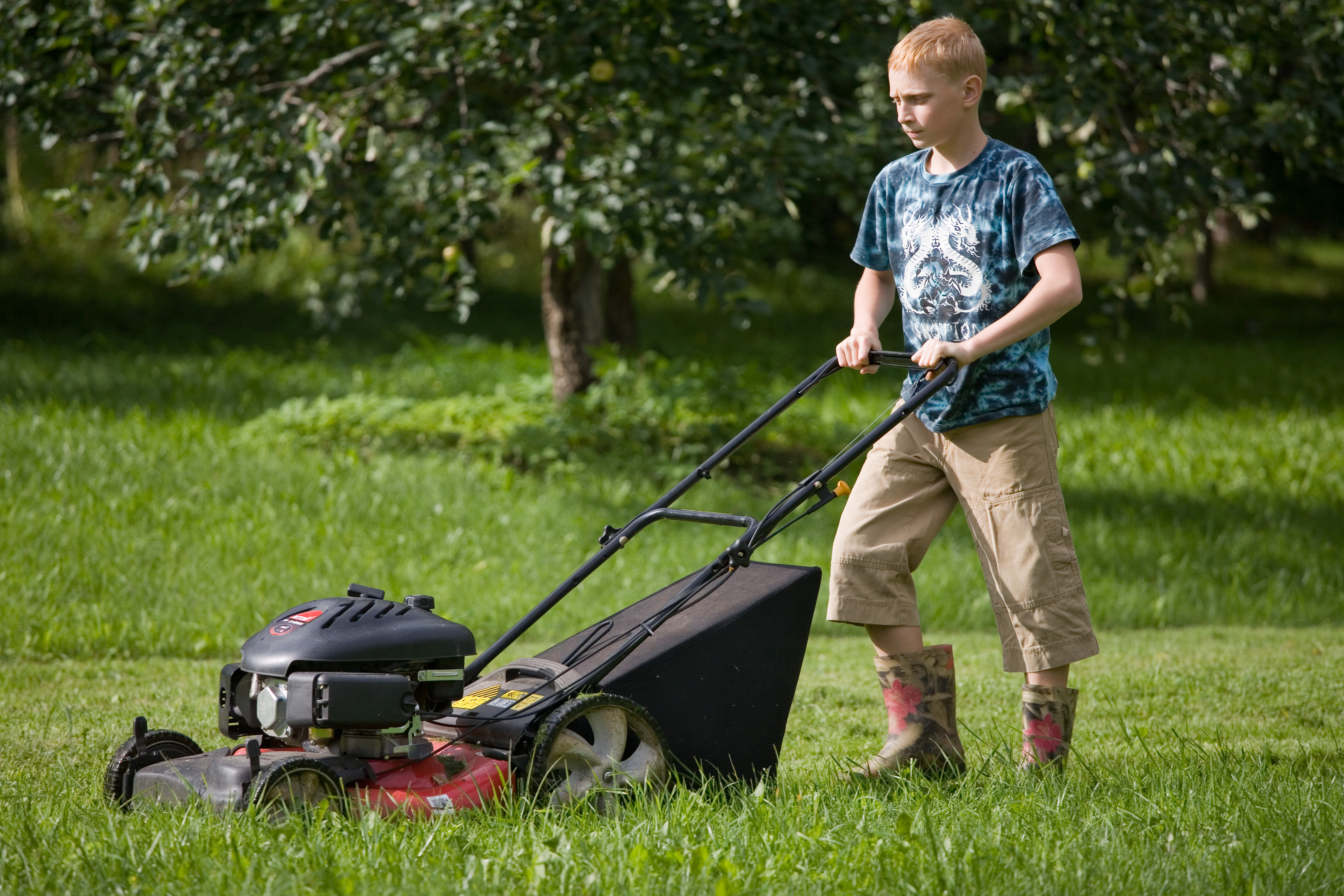 A boy mowing a lawn | Source: Shutterstock