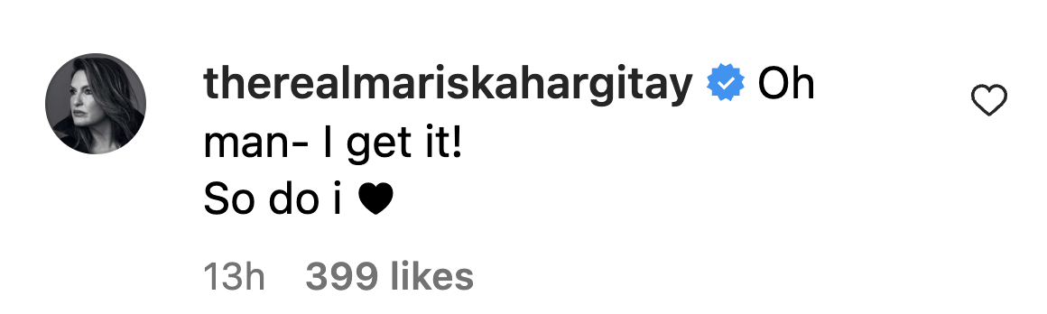 Mariska Hargitay comments of Jamie Lee Curtis' post. | Source: Instagram/jamieleecurtis