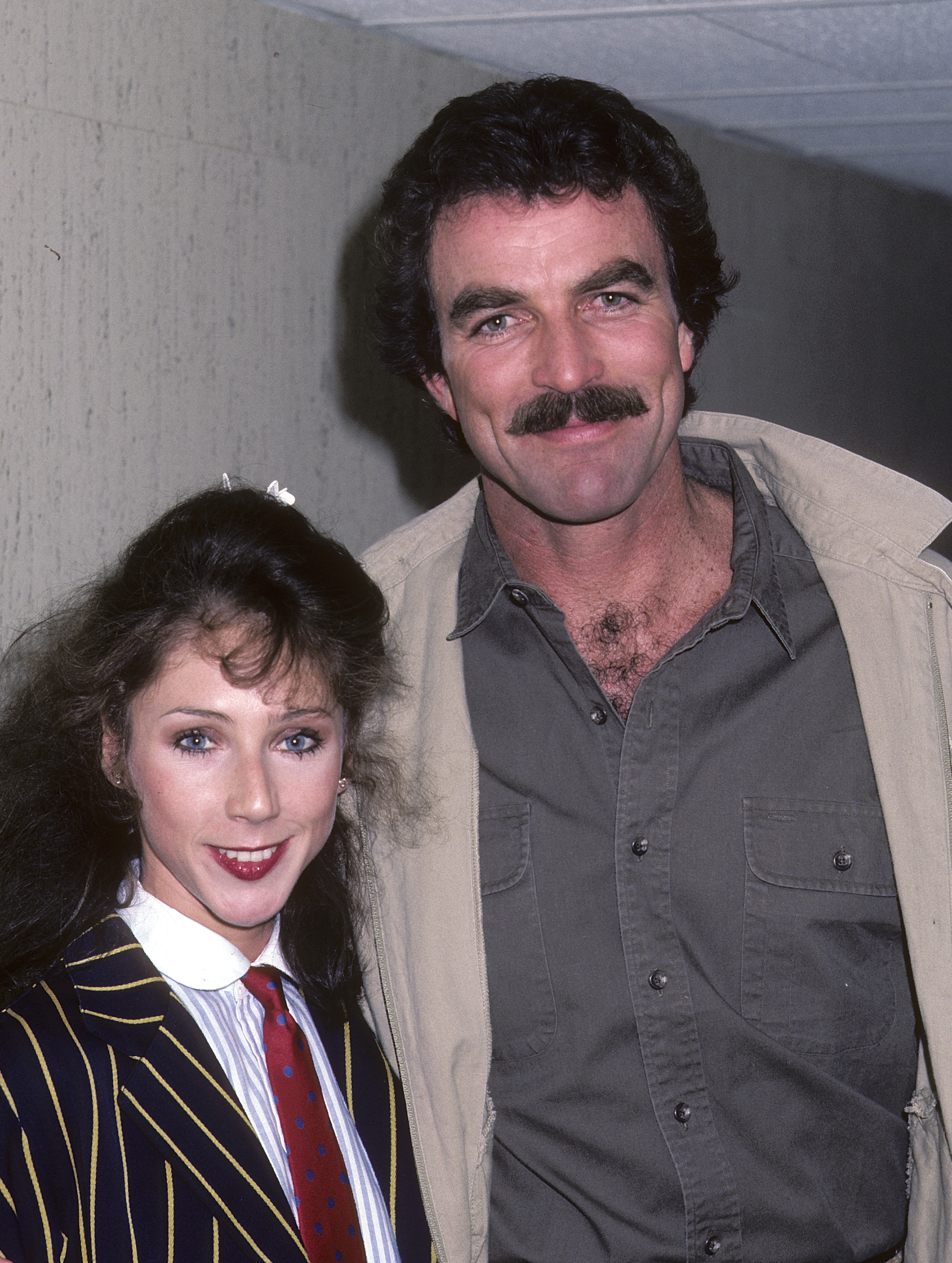 Tom Selleck and Jillie Joan Mack leaving "The Late Show with David Letterman" in New York in 1985 | Source: Getty Images
