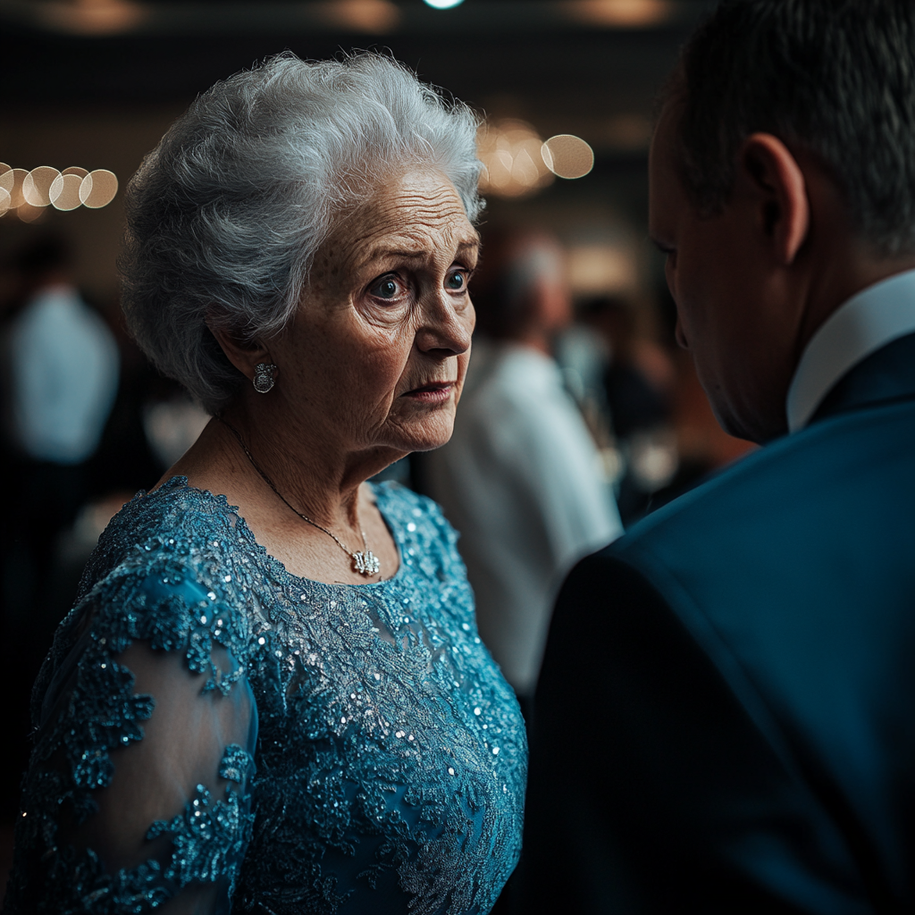 An elderly woman talking to her son | Source: Midjourney