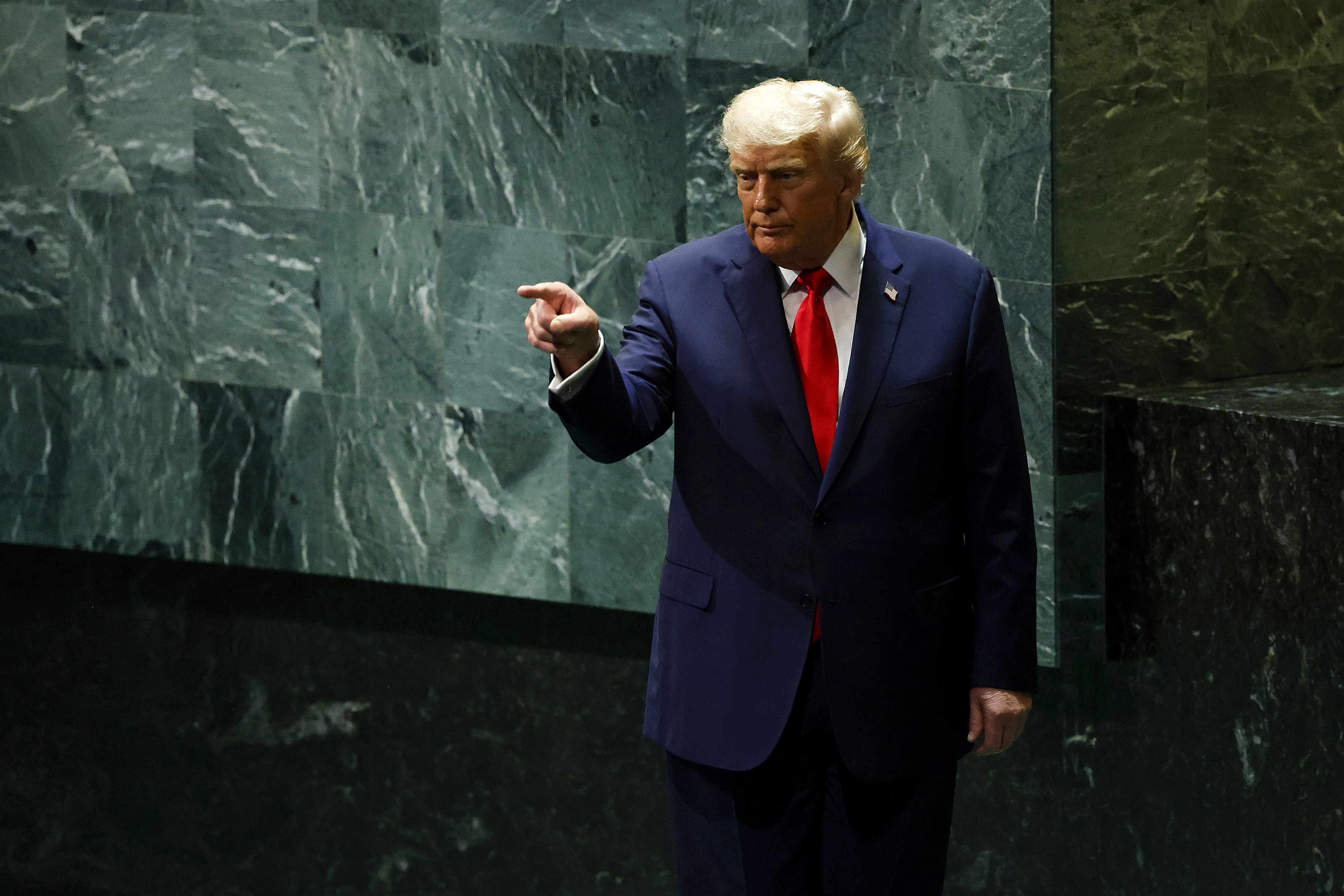 Donald Trump departs after speaking during the 80th session of the UN’s General Assembly (UNGA) at the United Nations headquarters | Source: Getty Images