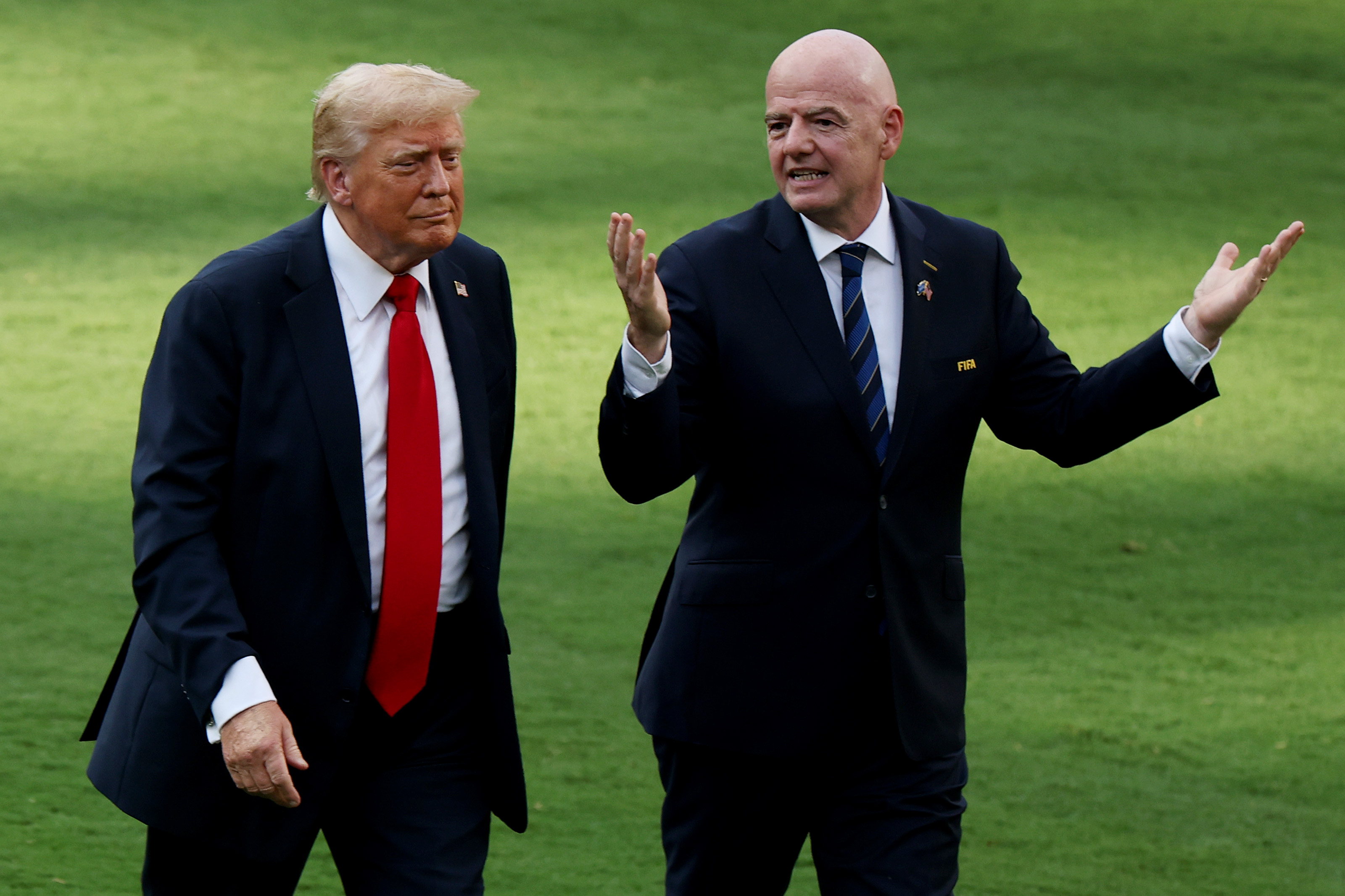 Donald Trump and Gianni Infantino, President of FIFA, following the FIFA Club World Cup 2025 Final match between Chelsea FC and Paris Saint-Germain at MetLife Stadium on July 13 in East Rutherford, New Jersey. | Source: Getty Images