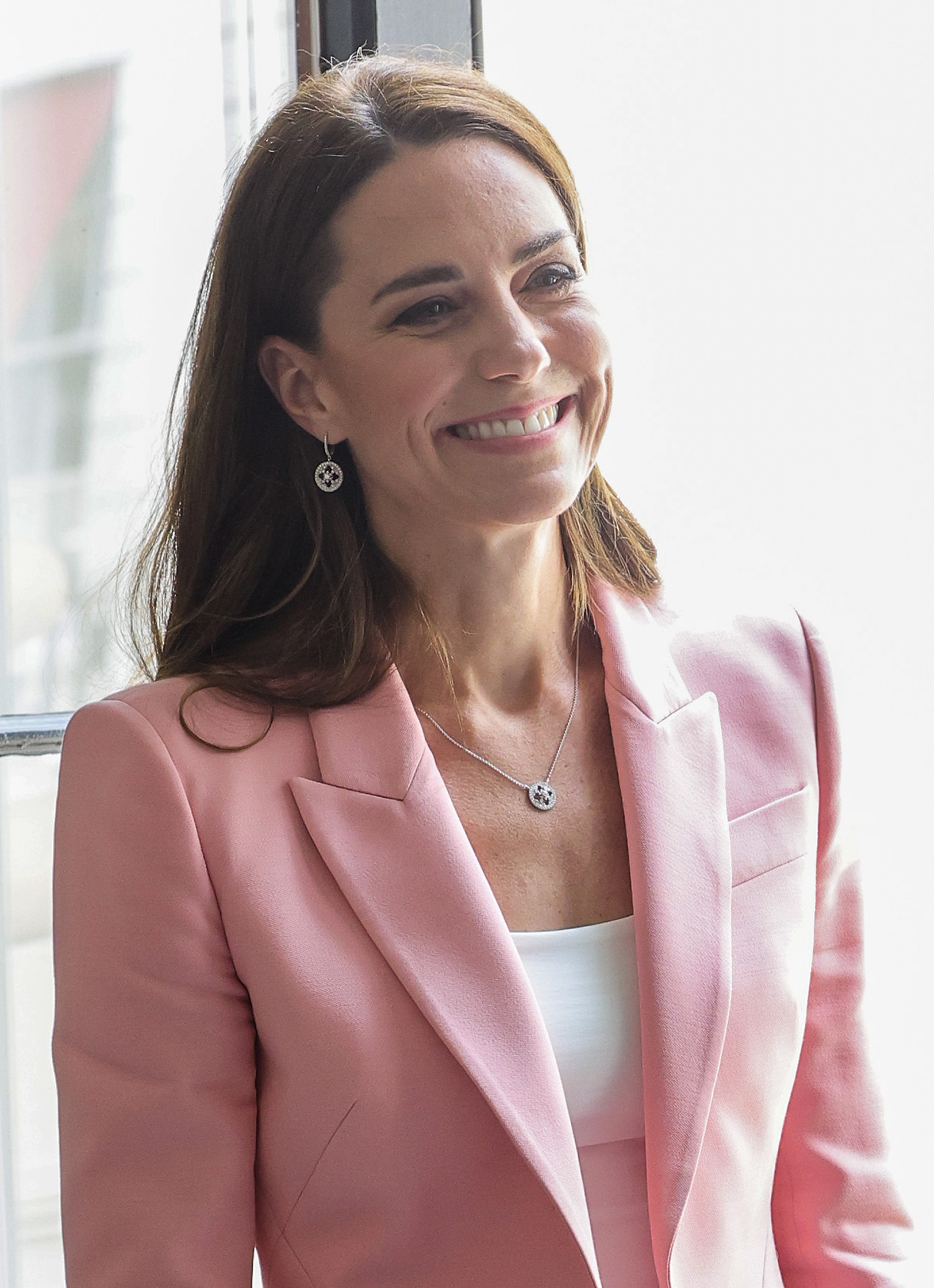 Catherine, Duchess Of Cambridge smiles as she departs after hosting a roundtable with Government ministers and the Early Years sector to mark the release of new research from the Royal Foundation Center for Early Childhood on June 16, 2022 in London, England.  |  Source: Getty Images