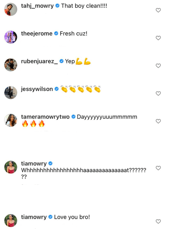 Tahj, Tia and Tamera Mowry's comments on their youngest brother Tavior's latest Instagram post. | Photo: Instagram/taviordontaemowry
