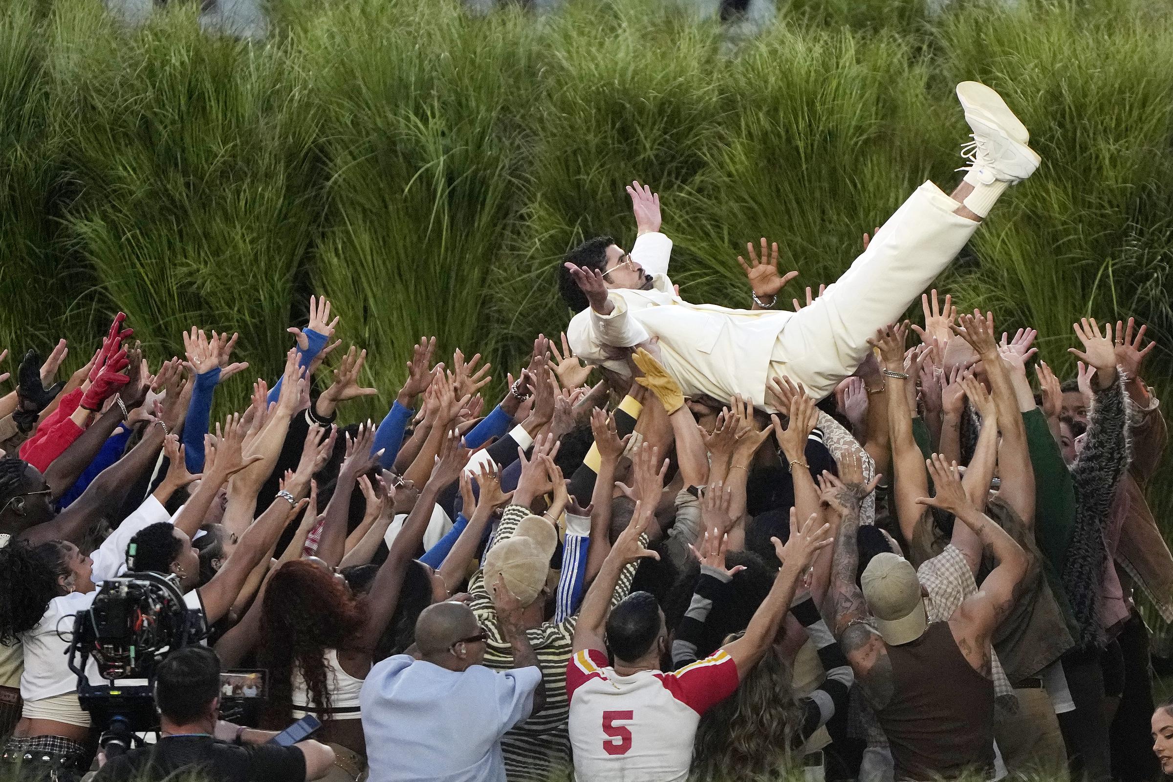 Bad Bunny performs onstage during the Apple Music Super Bowl LX Halftime Show at Levi's Stadium on February 8, 2026 in Santa Clara, California | Source: Getty Images
