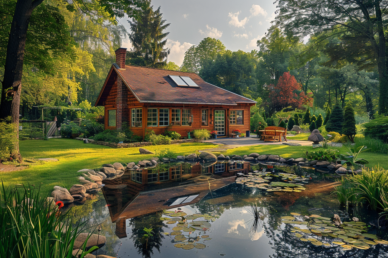 A pond outside a house | Source: Midjourney