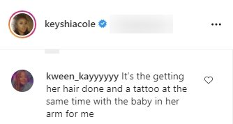 A comment on Keyshia Cole's post on Instagram | Photo: Instagram/keyshiacole