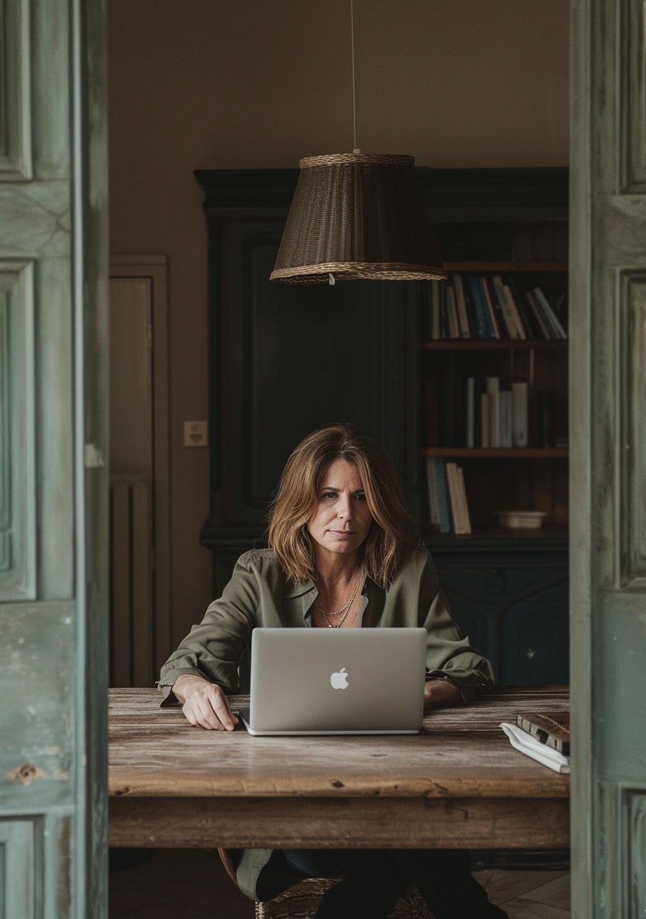 A woman using a laptop | Source: Midjourney