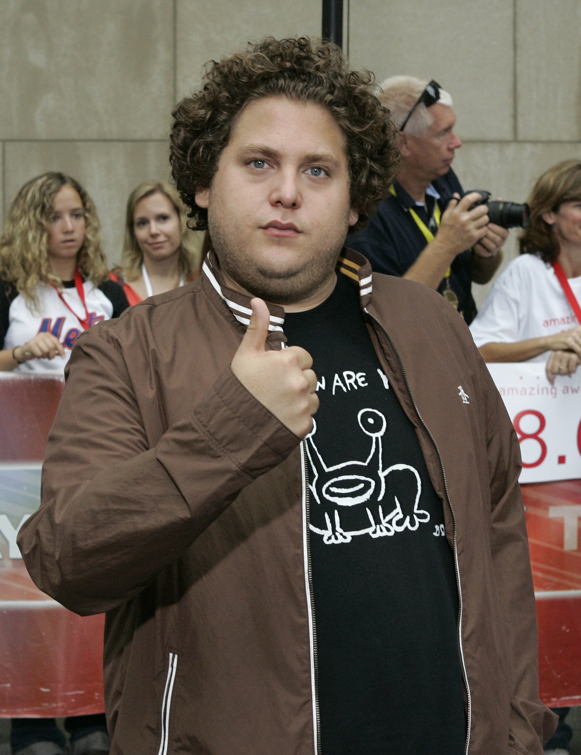 On that same August 8, 2007, Jonah Hill stopped by the Plaza during an appearance on NBC News' "Today" to promote "Superbad," which was nearing its theatrical release. Dressed casually in a brown jacket and graphic T-shirt, the young actor gave a thumbs-up as cameras surrounded him, with his signature curls and fuller build reflecting the familiar look audiences would soon associate with his breakout role as Seth.