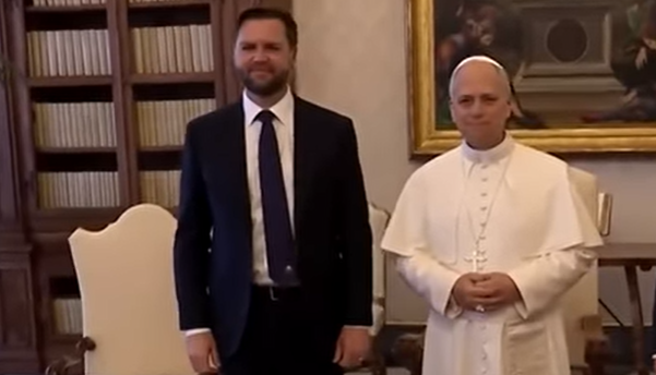 U.S. Vice President J. D. Vance and Pope Leo XIV pose together on May 19, 2025 | Source: YouTube/@diarioas