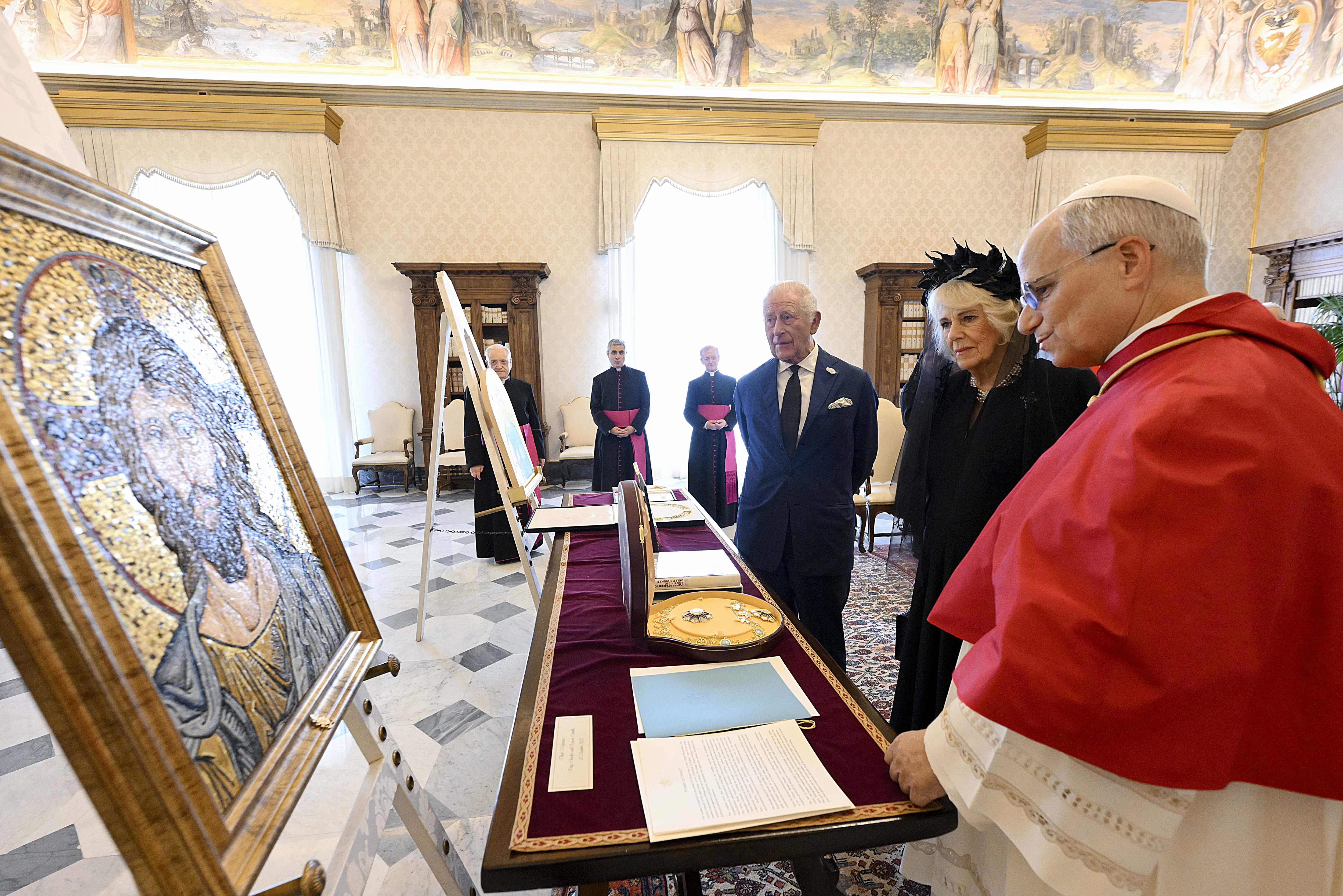 King Charles III and Queen Camilla during an audience at the Apostolic Palace on October 23, 2025 in Vatican City | Source: Getty Images