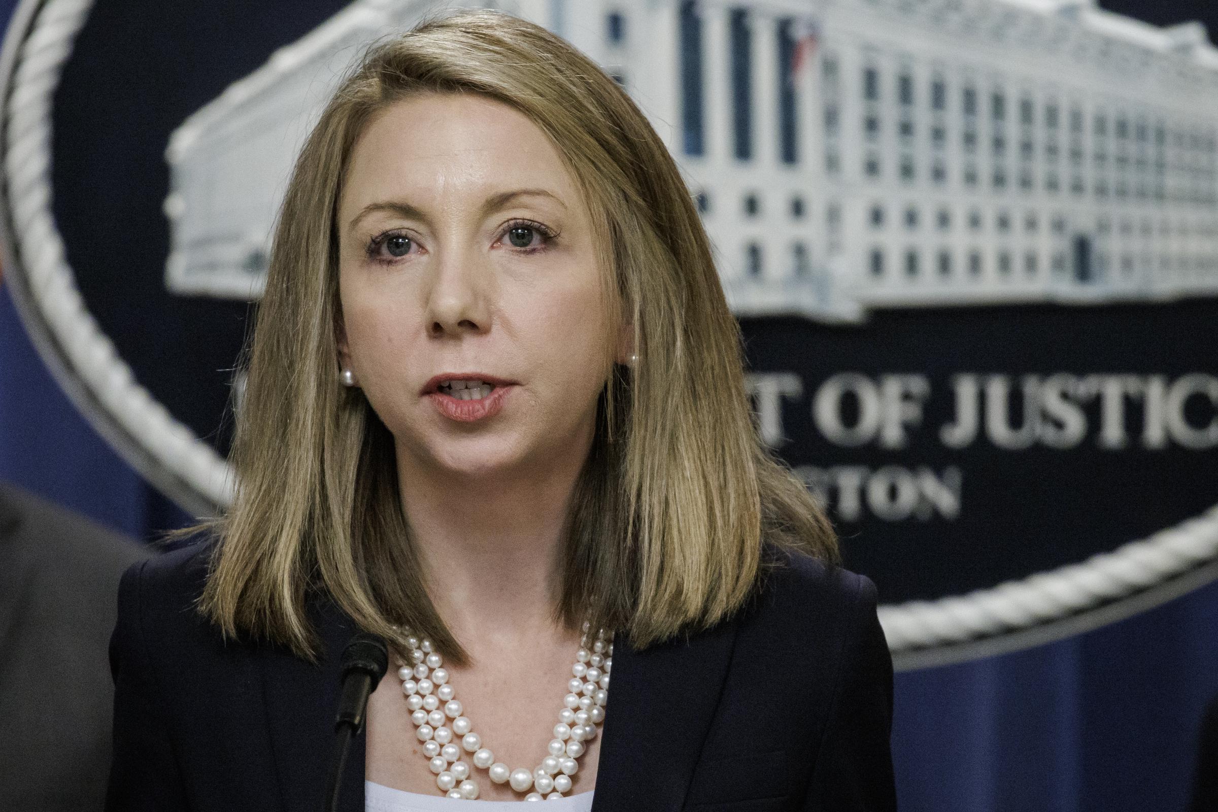 U.S. Attorney for the Eastern District of Virginia Jessica Aber speaking during a press conference at the U.S. Department of Justice on December 6, 2023, in Washington, D.C. | Source: Getty Images