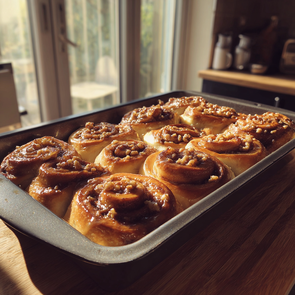 A tray of cinnamon buns | Source: Midjourney