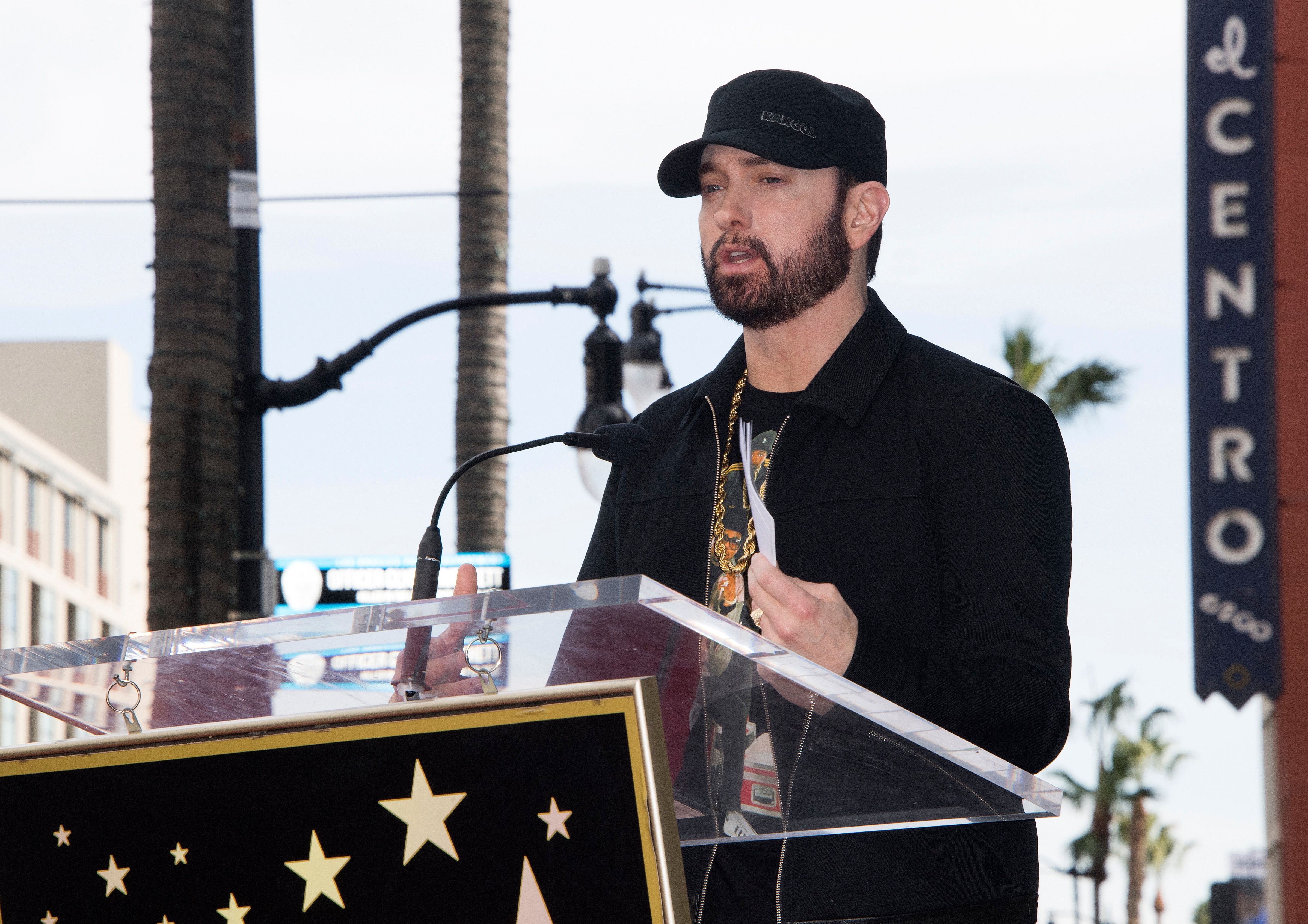Eminem during the ceremony honoring 50 Cent with a Star on The Hollywood Walk of Fame in Hollywood, California on January 30, 2020 | Source: Getty Images
