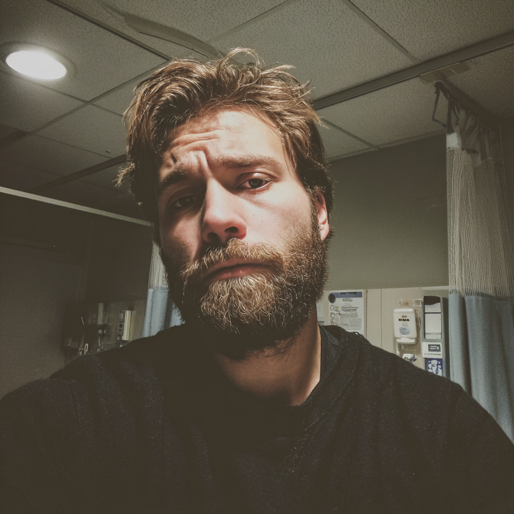 A concerned man wearing a black sweater | Source: Midjourney