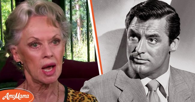 Tippi Hedren, in an interview with Inside Edition (left), portrait of Cary Grant circa 1950 (right) | Photo: Youtube.com/Inside Edition, Getty Images