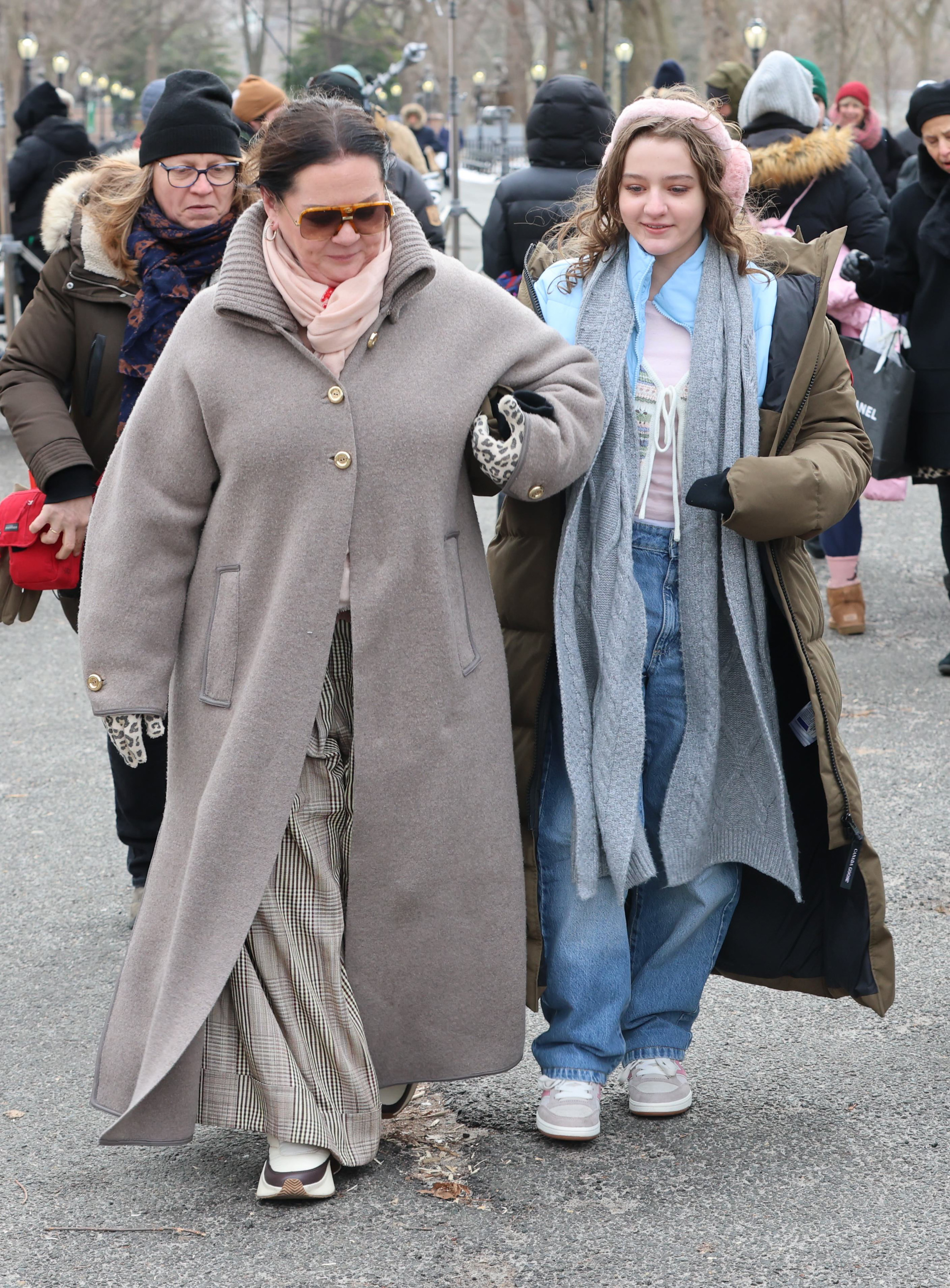 Melissa McCarthy and Vivian Falcone are seen on the movie set of "The Man with the Bag" on February 20, 2025 in New York City | Source: Getty Images