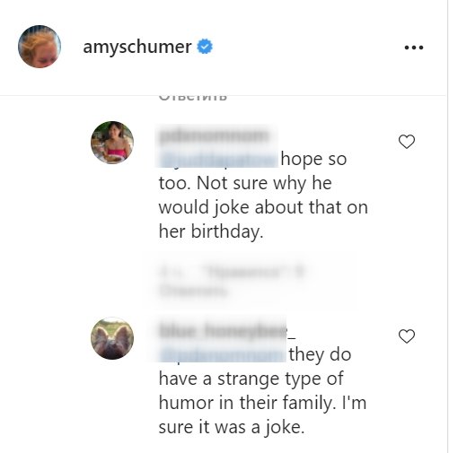 A fan's comment under Amy Schumer's birthday post. | Photo: Instagram/@amyschumer