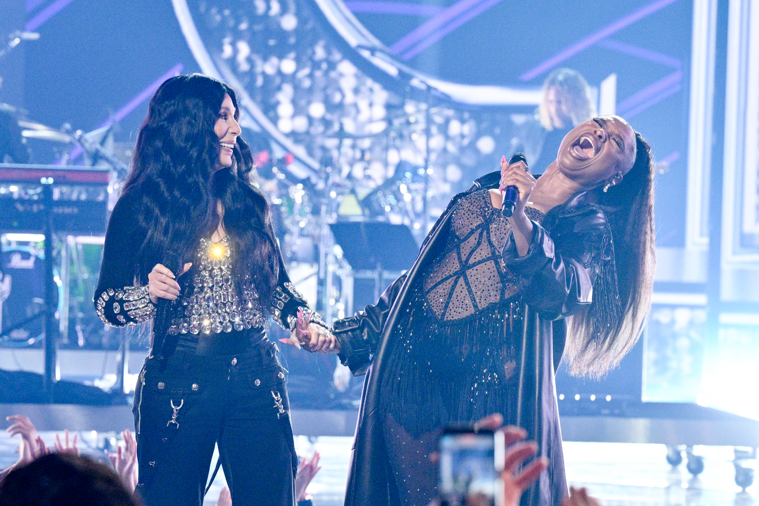 Cher and Jennifer Hudson onstage at the 2024 iHeartRadio Music Awards held at the Dolby Theatre on April 1, 2024 in Los Angeles, California | Source: Getty Images