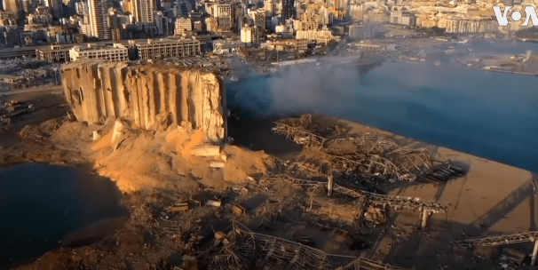 Arial footage of the aftermath of the explosion that took place at the port of Beirut. | Source: YouTube/VOA News.