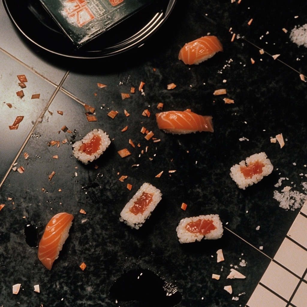 Sushi scattered on the floor | Source: Midjourney