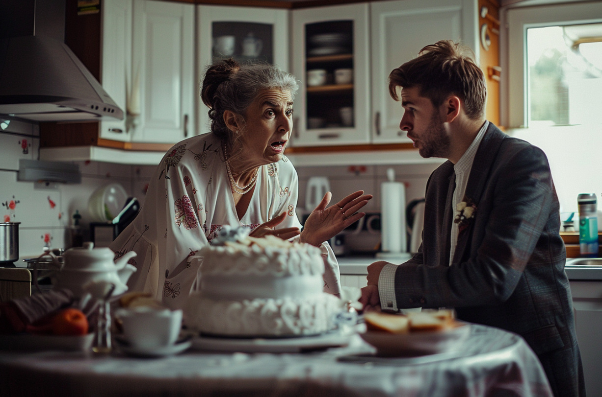 A man arguing with his mother in a kitchen | Source: Midjourney