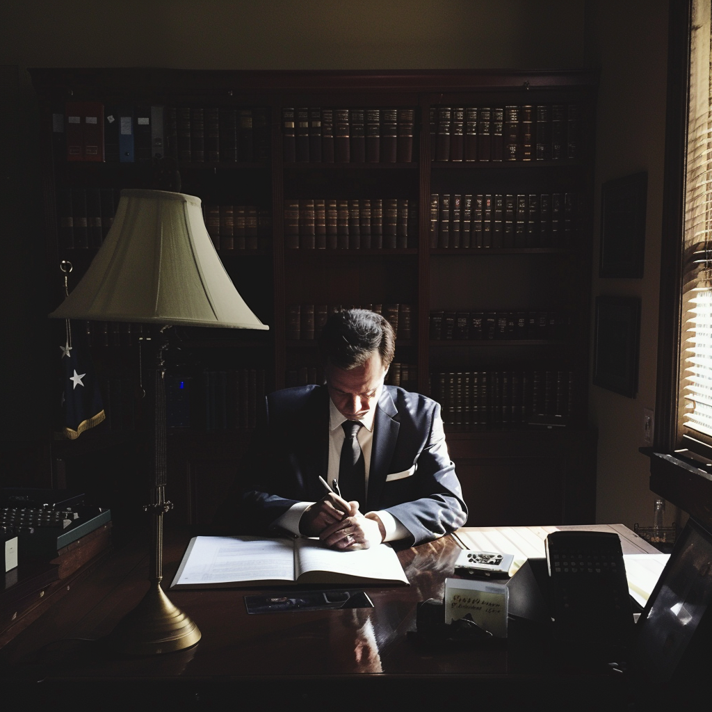 A lawyer sitting in his office | Source: Midjourney