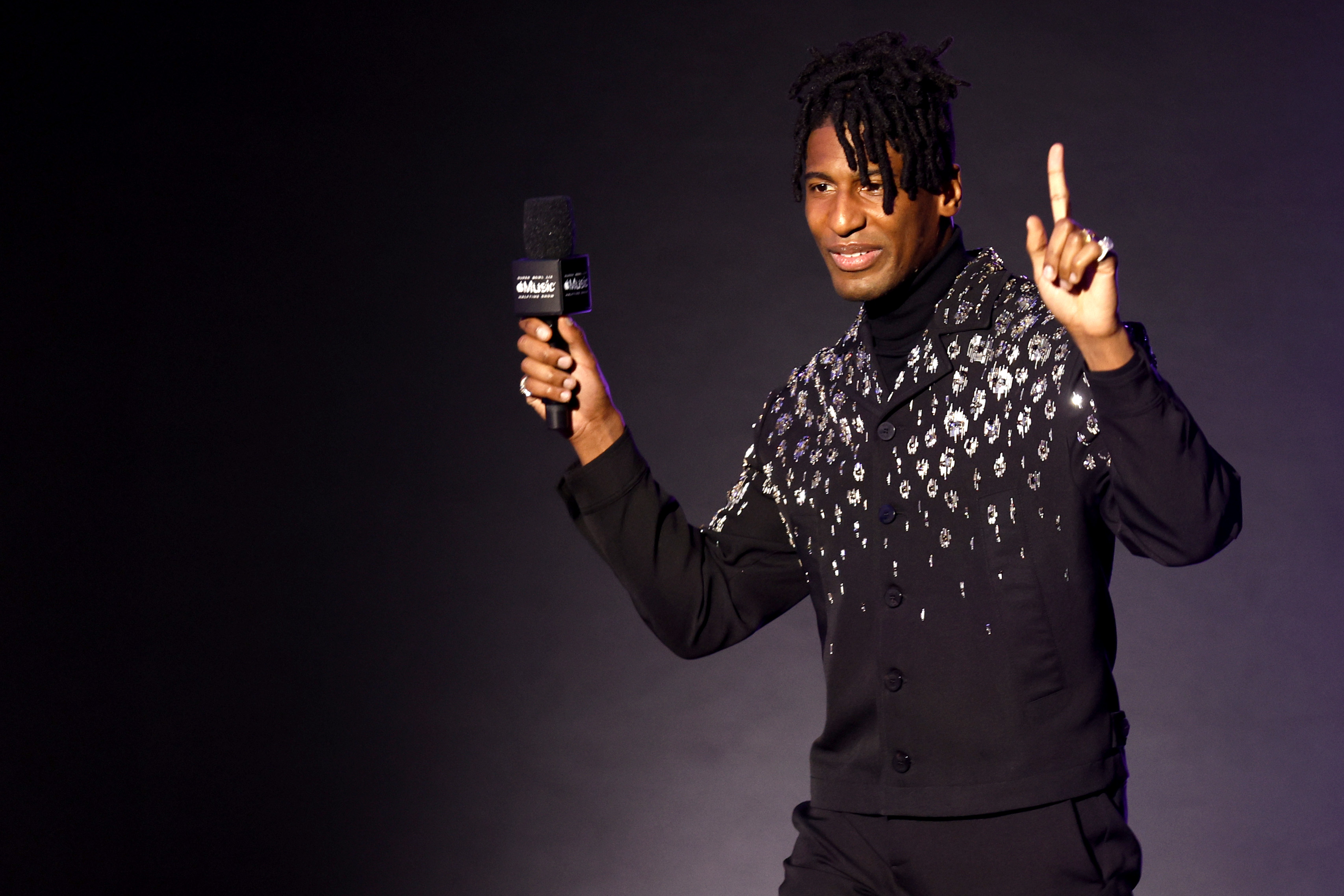 Jon Batiste during the Super Bowl LIX Pregame + Apple Music Halftime Show Press Conference on February 06, 2025, in New Orleans, Louisiana. | Source: Getty Images