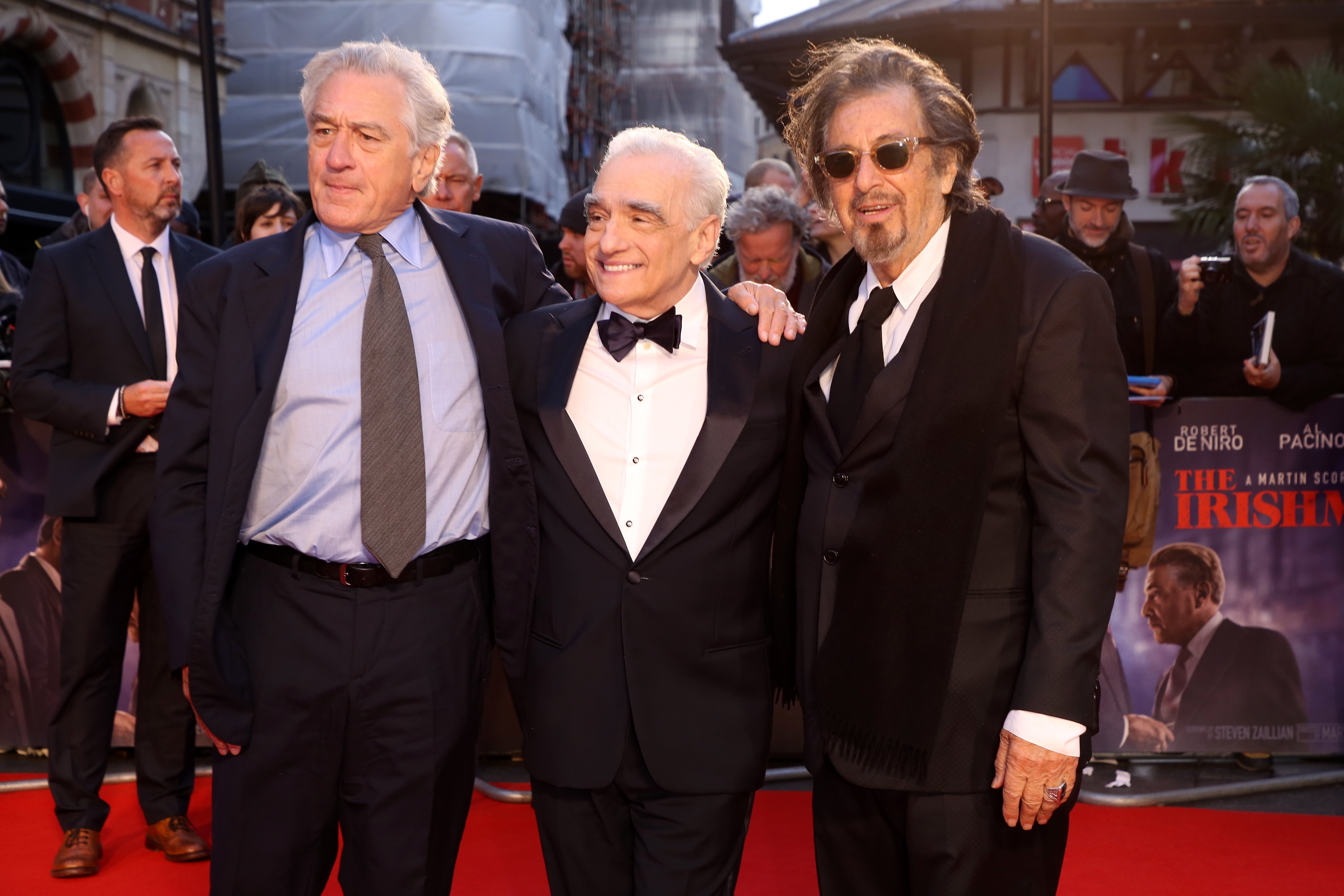 Robert De Niro, Martin Scorsese and Al Pacino attend "The Irishman" International Premiere at the Odeon Luxe Leicester Square on October 13, 2019, in London, England. | Source: Getty Images.