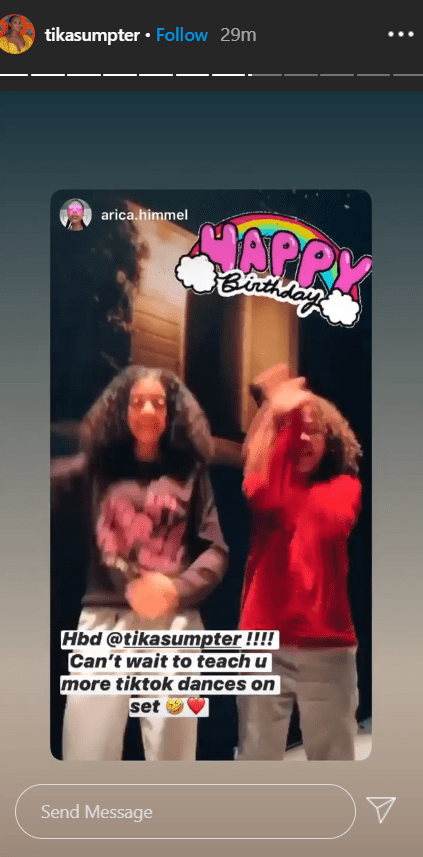 "Sonic, the Hedgehog" star, Arica Himmel wishing fellow co-star, Tika Sumpter, a happy birthday | Photo: Instagram/tikasumpter
