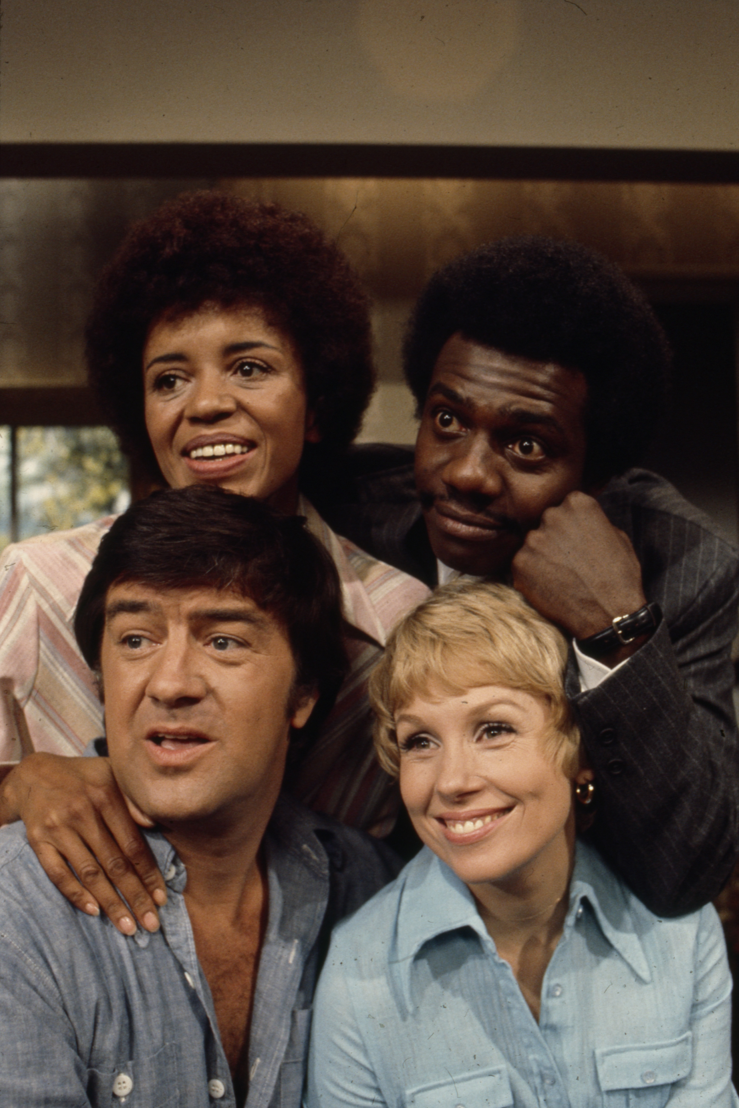 Janet MacLachlan, Harrison Page, Ron Masak, and Joyce Bulifant in a promotional photo for "Love Thy Neighbor" on June 29, 1973 | Source: Getty Images